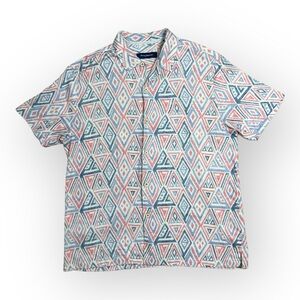 Tommy Bahama Men's Shirt  XL Button Up Hawaiian Blue Red Geometric Silk Vintage